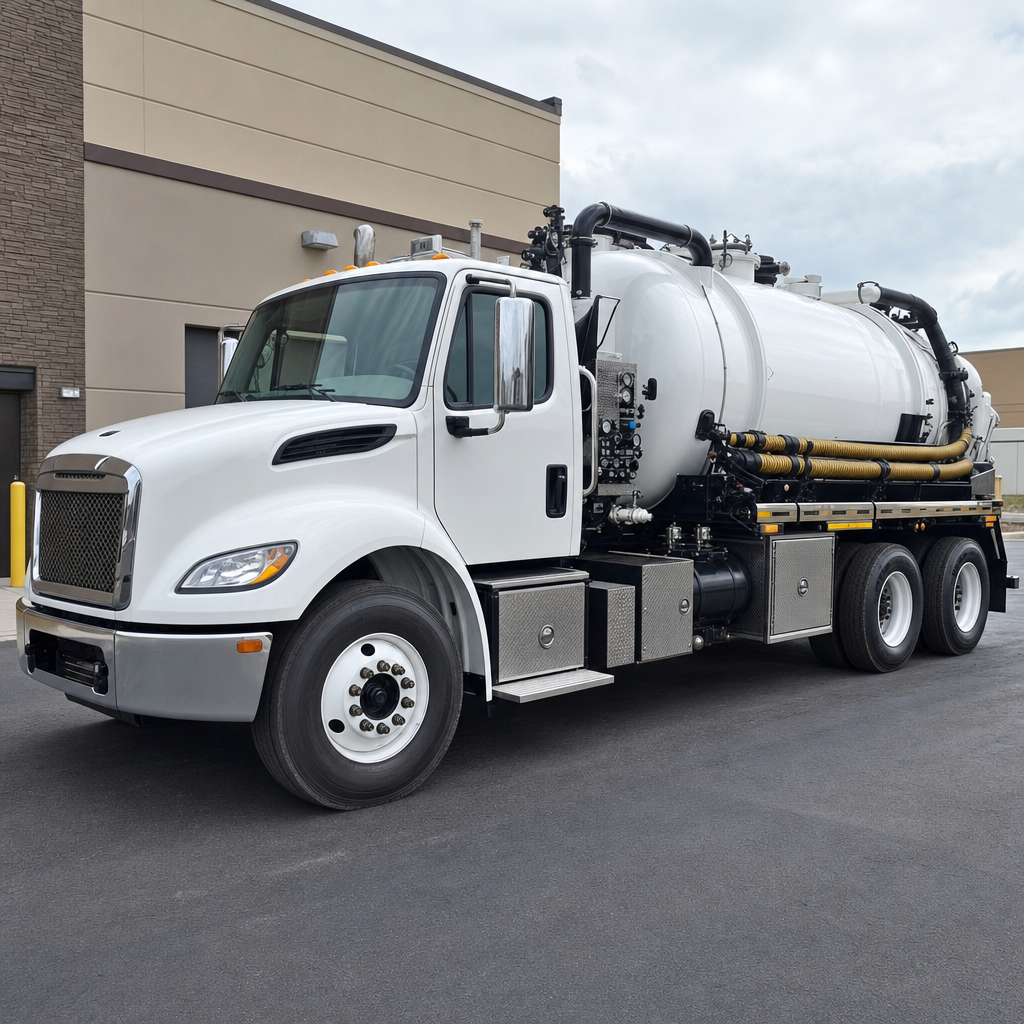 Commercial septic vacuum truck parked in a San Francisco business parking lot